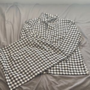 Black and White Gingham Check Button-Up Skirt and Jacket set